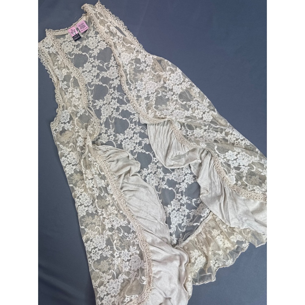 Love On A Hanger Cream Floral Lace Ruffle Trim Open Front Vest Small Boho Chic - Picture 3 of 10